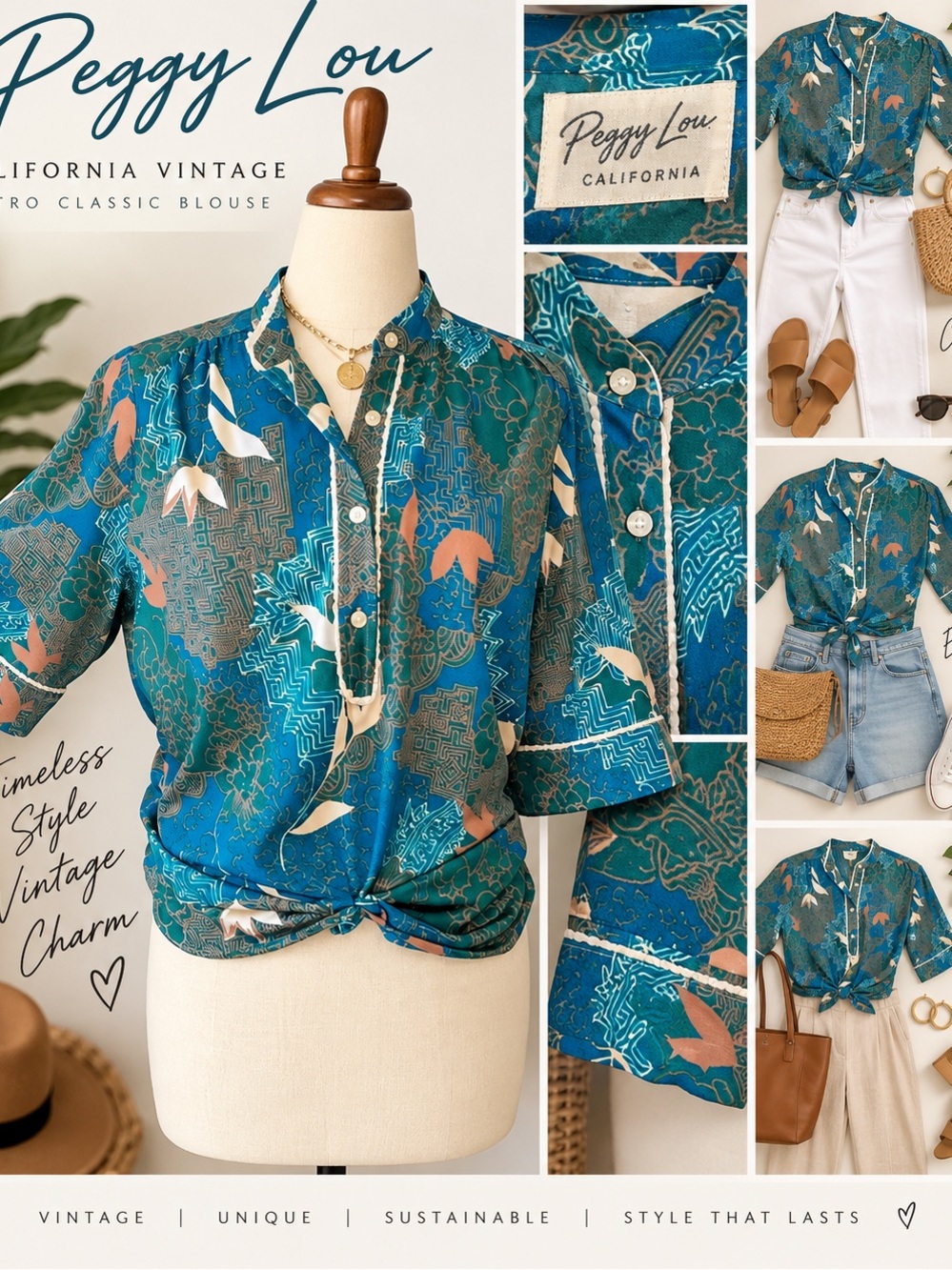 Peggy Lou California vintage retro classic blouse.